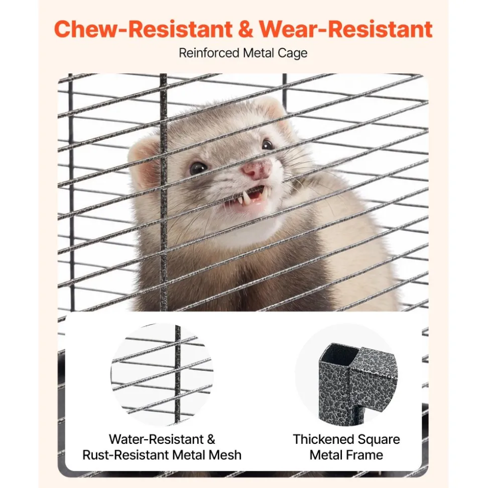 VEVOR Metal Small Animal Cage 50"H 5-Tier Rolling Ferret Cage On Wheels, 0.55" Wire Spacing Large Cages with Hammock, Ramps, Tray & Doors for Ferret, Chinchilla, Sugar Glider, Guinea Pig & Rabbit