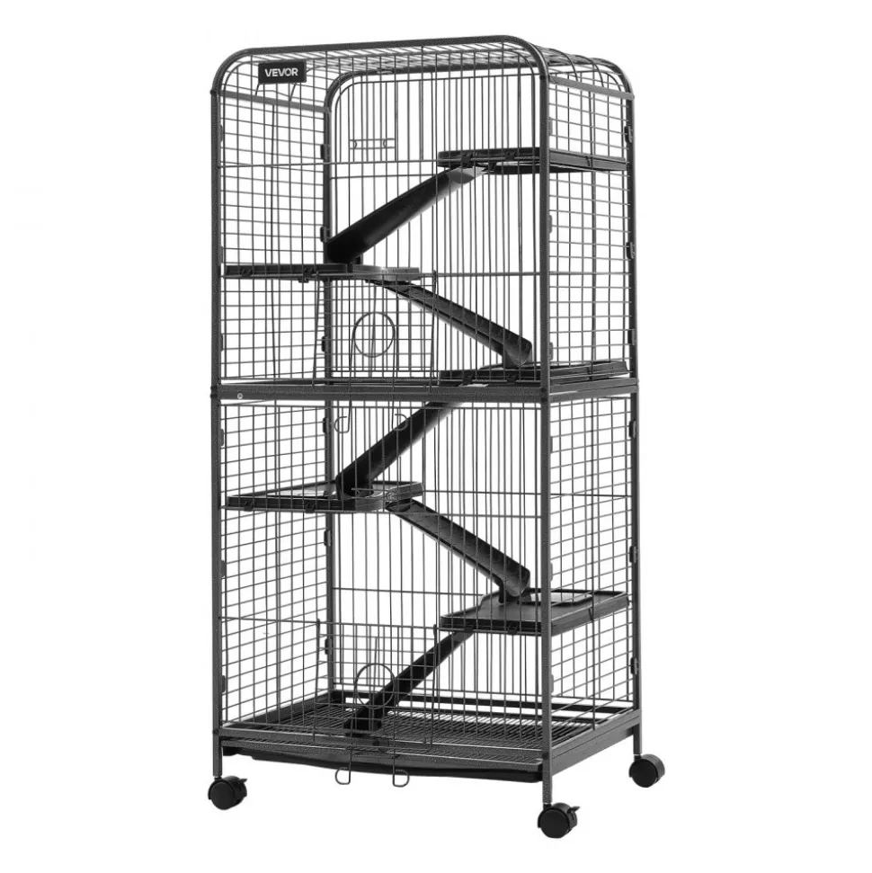 VEVOR Metal Small Animal Cage 50"H 5-Tier Rolling Ferret Cage On Wheels, 0.55" Wire Spacing Large Cages with Hammock, Ramps, Tray & Doors for Ferret, Chinchilla, Sugar Glider, Guinea Pig & Rabbit