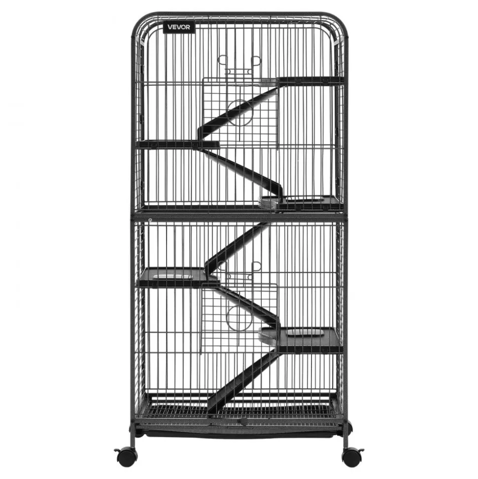 VEVOR Metal Small Animal Cage 50"H 5-Tier Rolling Ferret Cage On Wheels, 0.55" Wire Spacing Large Cages with Hammock, Ramps, Tray & Doors for Ferret, Chinchilla, Sugar Glider, Guinea Pig & Rabbit