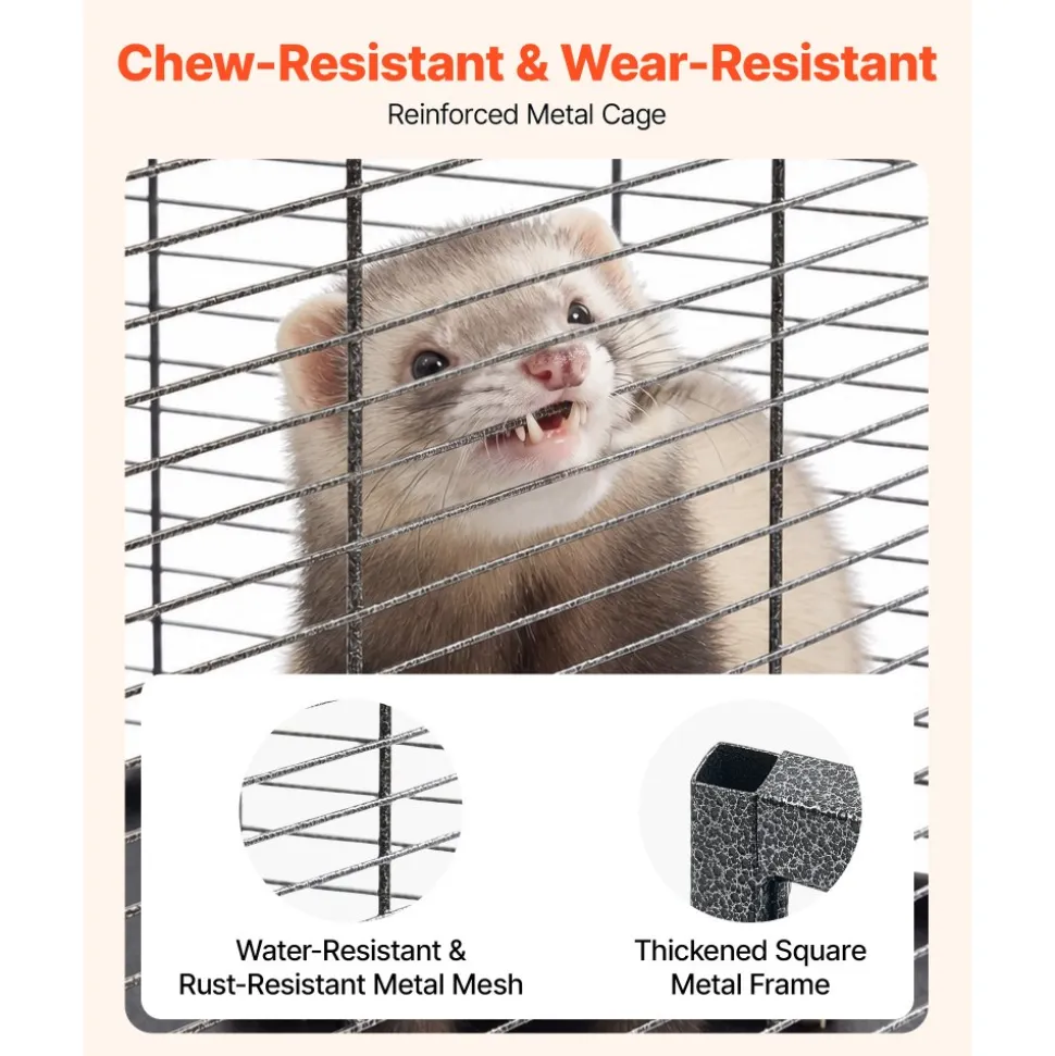 VEVOR Metal Small Animal Cage 51.2"H 4-Tier Rolling Ferret Cage On Wheels, 0.55" Wire Spacing Large Cages with Hammock, Ramps, Tray & Doors for Ferret, Chinchilla, Sugar Glider, Guinea Pig & Rabbit