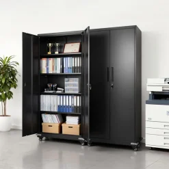VEVOR Metal Storage Cabinet, 72.6 in Rolling Steel Garage Cabinet with 4 Adjustable Shelves, 2 Magnetic Doors & 2 Keys, 5 Tiers Lockable Tool Storage for Pantry, Warehouse, Basement, Office, Black