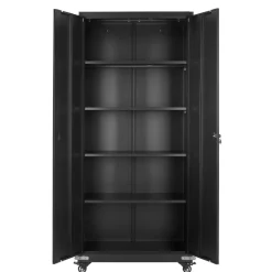 VEVOR Metal Storage Cabinet, 72.6 in Rolling Steel Garage Cabinet with 4 Adjustable Shelves, 2 Magnetic Doors & 2 Keys, 5 Tiers Lockable Tool Storage for Pantry, Warehouse, Basement, Office, Black
