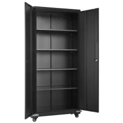 VEVOR Metal Storage Cabinet, 72.6 in Rolling Steel Garage Cabinet with 4 Adjustable Shelves, 2 Magnetic Doors & 2 Keys, 5 Tiers Lockable Tool Storage for Pantry, Warehouse, Basement, Office, Black
