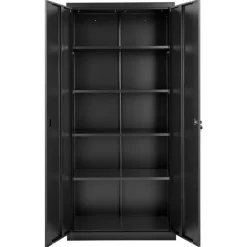 VEVOR Metal Storage Cabinet, 68.9 in Lockable Steel Garage Cabinet with 4 Adjustable Shelves, 2 Magnetic Doors, 2 Keys, 5 Tiers Tool Storage for Pantry, Warehouse, Basement, Laundry, Office, Black