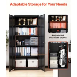 VEVOR Metal Storage Cabinet, 68.9 in Lockable Steel Garage Cabinet with 4 Adjustable Shelves, 2 Magnetic Doors, 2 Keys, 5 Tiers Tool Storage for Pantry, Warehouse, Basement, Laundry, Office, Black