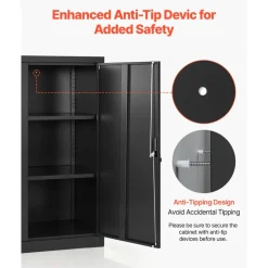 VEVOR Metal Storage Cabinet, 41.7 in Steel Garage Cabinet with 2 Adjustable Shelves, 2 Magnetic Doors & 2 Keys, 3 Tiers Lockable Tool Storage for Pantry, Warehouse, Basement, Office, Black