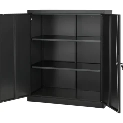 VEVOR Metal Storage Cabinet, 41.7 in Steel Garage Cabinet with 2 Adjustable Shelves, 2 Magnetic Doors & 2 Keys, 3 Tiers Lockable Tool Storage for Pantry, Warehouse, Basement, Office, Black