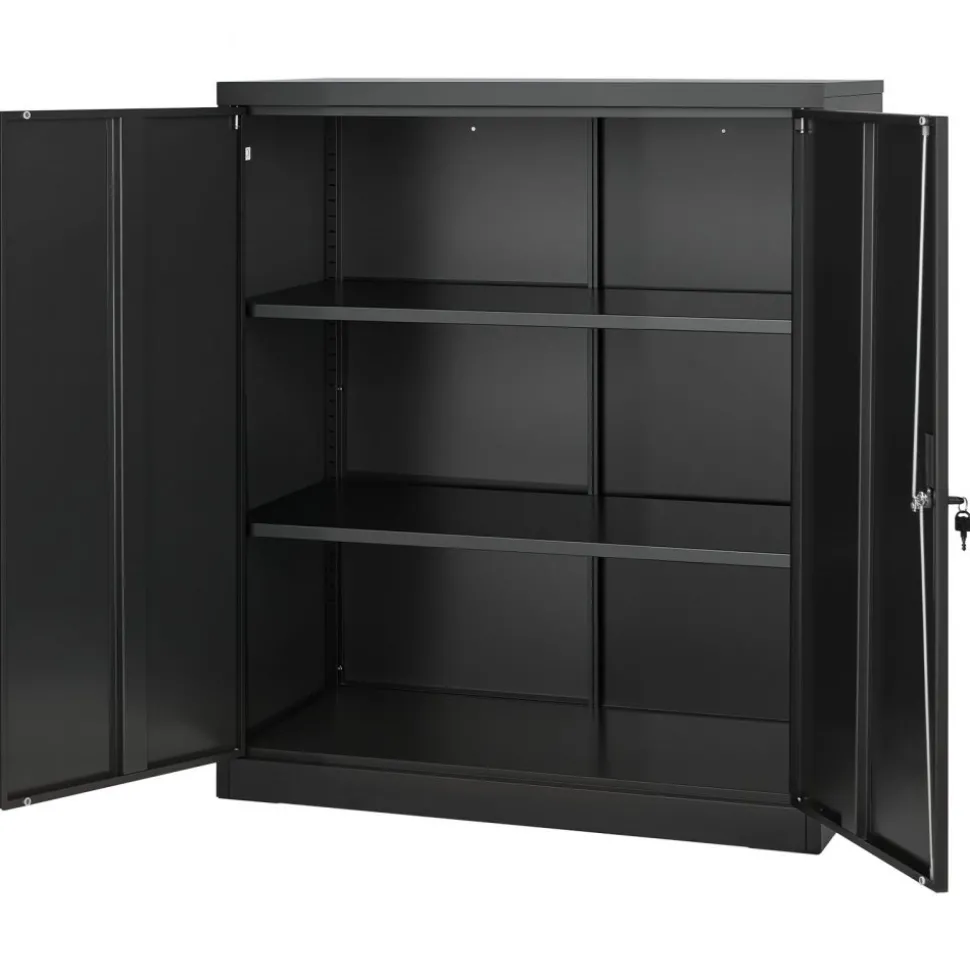 VEVOR Metal Storage Cabinet, 41.7 in Steel Garage Cabinet with 2 Adjustable Shelves, 2 Magnetic Doors & 2 Keys, 3 Tiers Lockable Tool Storage for Pantry, Warehouse, Basement, Office, Black