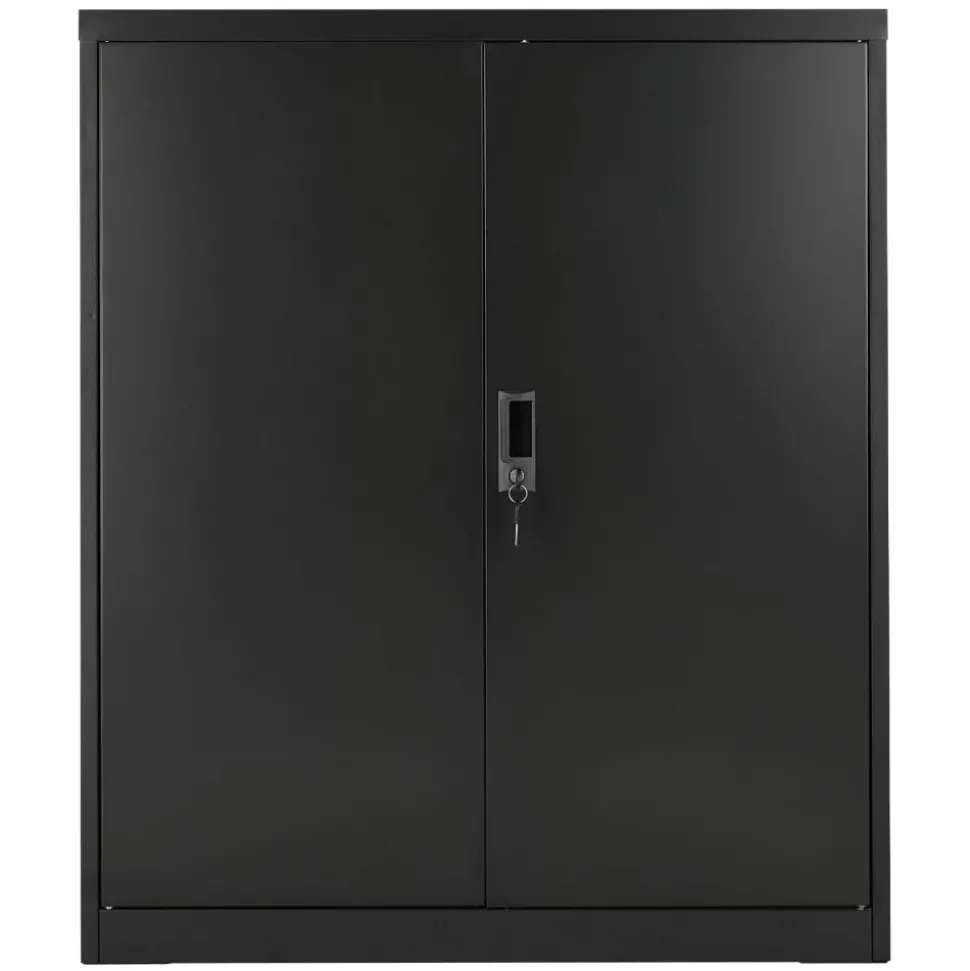 VEVOR Metal Storage Cabinet, 41.7 in Steel Garage Cabinet with 2 Adjustable Shelves, 2 Magnetic Doors & 2 Keys, 3 Tiers Lockable Tool Storage for Pantry, Warehouse, Basement, Office, Black