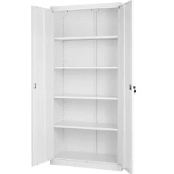 VEVOR Metal Storage Cabinet, 68.9 in Lockable Steel Garage Cabinet with 4 Adjustable Shelves, 2 Magnetic Doors, 2 Keys, 5 Tiers Tool Storage for Pantry, Warehouse, Basement, Laundry, Office, White