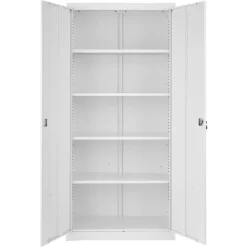 VEVOR Metal Storage Cabinet, 68.9 in Lockable Steel Garage Cabinet with 4 Adjustable Shelves, 2 Magnetic Doors, 2 Keys, 5 Tiers Tool Storage for Pantry, Warehouse, Basement, Laundry, Office, White