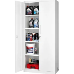VEVOR Metal Storage Cabinet, 68.9 in Lockable Steel Garage Cabinet with 4 Adjustable Shelves, 2 Magnetic Doors, 2 Keys, 5 Tiers Tool Storage for Pantry, Warehouse, Basement, Laundry, Office, White