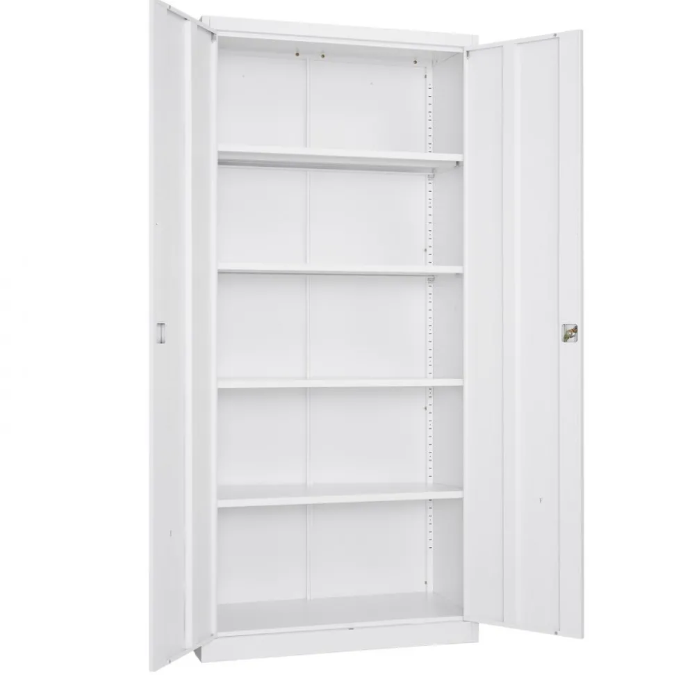VEVOR Metal Storage Cabinet, 68.9 in Lockable Steel Garage Cabinet with 4 Adjustable Shelves, 2 Magnetic Doors, 2 Keys, 5 Tiers Tool Storage for Pantry, Warehouse, Basement, Laundry, Office, White