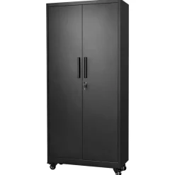 VEVOR Metal Storage Cabinet, 70.6 in Rolling Steel Garage Cabinet with Adjustable Shelves, 2 Magnetic Doors, Hanging Rod & 3 Rod Hooks, 5 Tiers Lockable Tool Storage for Pantry, Warehouse, Basement