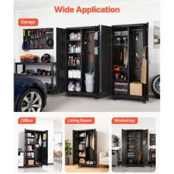 VEVOR Metal Storage Cabinet, 70.6 in Rolling Steel Garage Cabinet with Adjustable Shelves, 2 Magnetic Doors, Hanging Rod & 3 Rod Hooks, 5 Tiers Lockable Tool Storage for Pantry, Warehouse, Basement