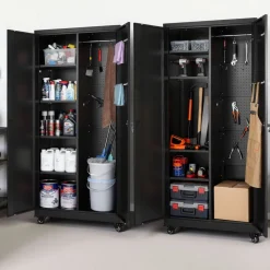 VEVOR Metal Storage Cabinet, 70.6 in Rolling Steel Garage Cabinet with Adjustable Shelves, 2 Magnetic Doors, Hanging Rod & 3 Rod Hooks, 5 Tiers Lockable Tool Storage for Pantry, Warehouse, Basement