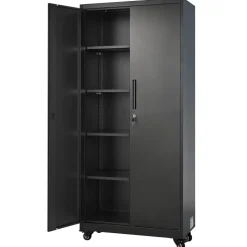 VEVOR Metal Storage Cabinet, 70.6 in Rolling Steel Garage Cabinet with Adjustable Shelves, 2 Magnetic Doors, Hanging Rod & 3 Rod Hooks, 5 Tiers Lockable Tool Storage for Pantry, Warehouse, Basement