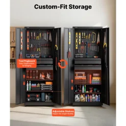 VEVOR Metal Storage Cabinet, 180 lbs Shelf Load Capacity, 70.87" Tall Garage Tool Storage Cabinet with 2 Locking Doors, Adjustable Shelves, 2 Drawers, Pegboard, for Garage, Home, Office, Utility Room