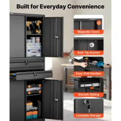 VEVOR Metal Storage Cabinet, 180 lbs Shelf Load Capacity, 70.87" Tall Garage Tool Storage Cabinet with 4 Locking Doors and Adjustable Shelves, 2 Drawers, for Garage, Home, Office, Utility Room, Black