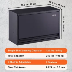 VEVOR Metal Storage Cabinet, 120lbs Load Capacity per Shelf, 20'' Tall Wall-Mounted Powder-Coating Steel Garage Cabinet with Adjustable Shelf, Press to Lock & Open Door, Perfect for Office Home Garage