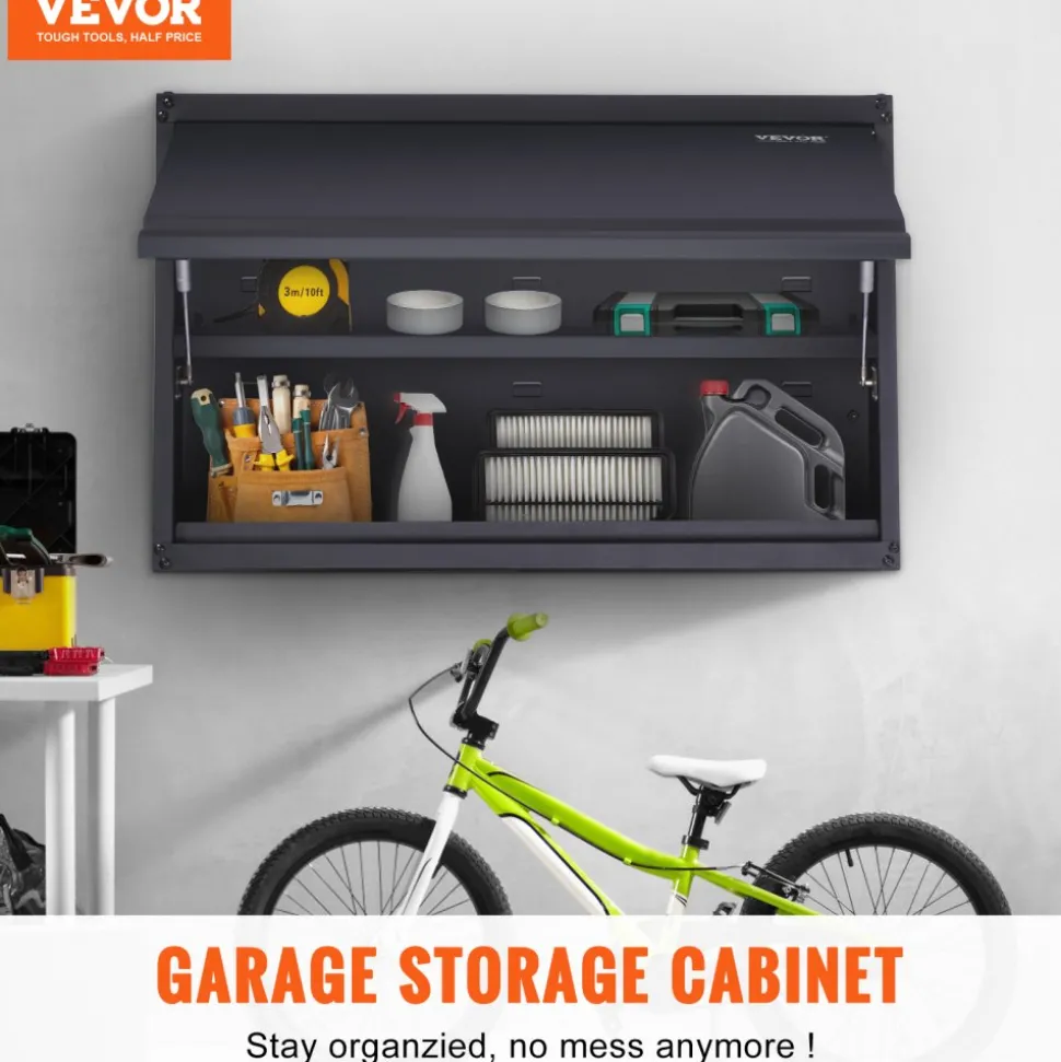 VEVOR Metal Storage Cabinet, 120lbs Load Capacity per Shelf, 20'' Tall Wall-Mounted Powder-Coating Steel Garage Cabinet with Adjustable Shelf, Press to Lock & Open Door, Perfect for Office Home Garage