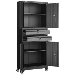 VEVOR Metal Storage Cabinet with Wheels, 180 lbs Shelf Load Capacity, 75