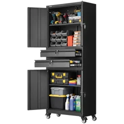 VEVOR Metal Storage Cabinet with Wheels, 180 lbs Shelf Load Capacity, 75