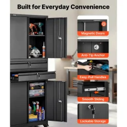 VEVOR Metal Storage Cabinet with Wheels, 180 lbs Shelf Load Capacity, 75