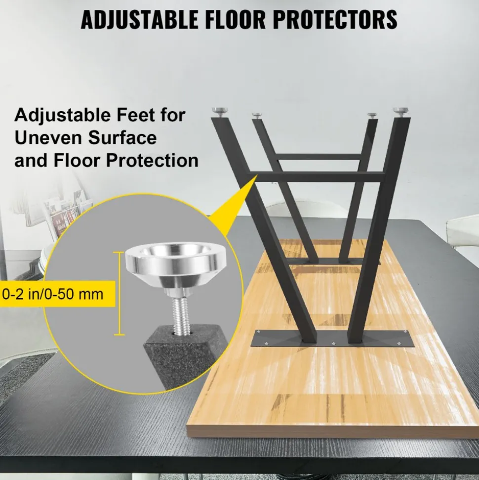 VEVOR Metal Table Legs 28 x 17.7 inch A-Shaped Desk Legs Set of 2 Heavy Duty Bench Legs with Polyurethane Coating, Furniture Legs with Floor Protectors, Wrought Iron Coffee Table Legs for Home DIY Bla