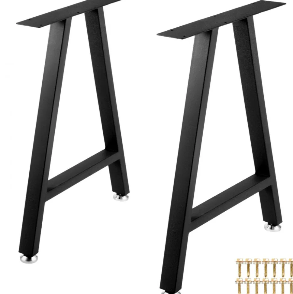 VEVOR Metal Table Legs 28 x 17.7 inch A-Shaped Desk Legs Set of 2 Heavy Duty Bench Legs with Polyurethane Coating, Furniture Legs with Floor Protectors, Wrought Iron Coffee Table Legs for Home DIY Bla