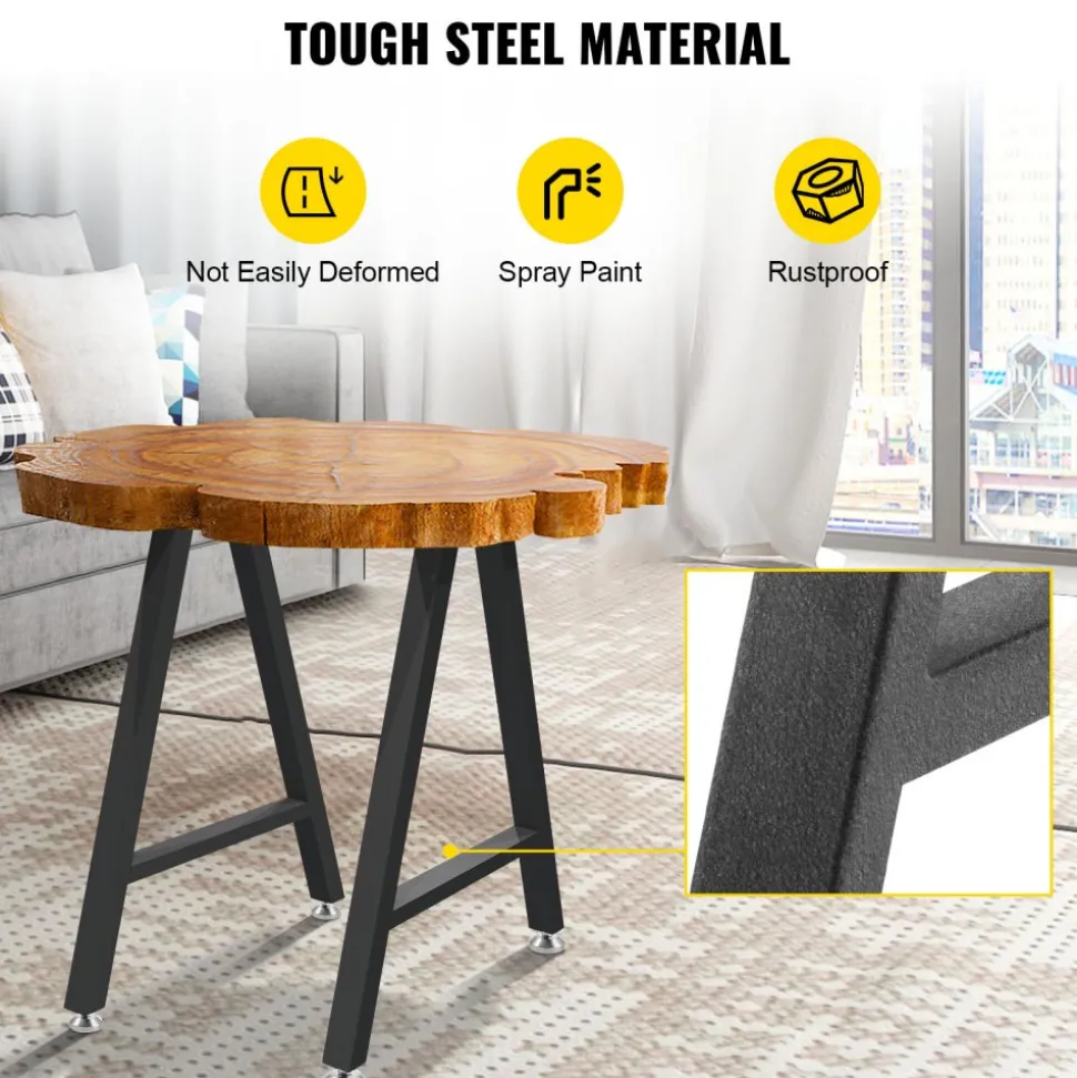 VEVOR Metal Table Legs 28 x 17.7 inch A-Shaped Desk Legs Set of 2 Heavy Duty Bench Legs with Polyurethane Coating, Furniture Legs with Floor Protectors, Wrought Iron Coffee Table Legs for Home DIY Bla
