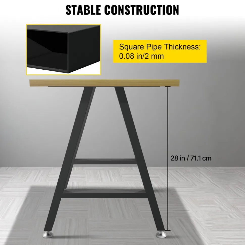 VEVOR Metal Table Legs 28 x 17.7 inch A-Shaped Desk Legs Set of 2 Heavy Duty Bench Legs with Polyurethane Coating, Furniture Legs with Floor Protectors, Wrought Iron Coffee Table Legs for Home DIY Bla
