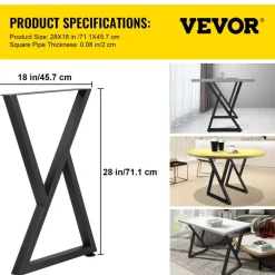 VEVOR Metal Table Legs, 28x18 inch Desk Legs, Set of 2, Heavy Duty Bench Legs, Z Shape Metal Furniture Legs, Wrought Iron Coffee Table Legs, Home DIY for Dining Table with Rubber Floor Protectors, Mat