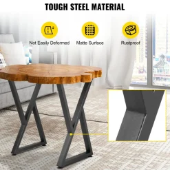 VEVOR Metal Table Legs, 28x18 inch Desk Legs, Set of 2, Heavy Duty Bench Legs, Z Shape Metal Furniture Legs, Wrought Iron Coffee Table Legs, Home DIY for Dining Table with Rubber Floor Protectors, Mat