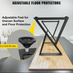 VEVOR Metal Table Legs, 28x18 inch Desk Legs, Set of 2, Heavy Duty Bench Legs, Z Shape Metal Furniture Legs, Wrought Iron Coffee Table Legs, Home DIY for Dining Table with Rubber Floor Protectors, Mat