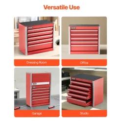 VEVOR Metal Tool Box, 8.6-inch, Portable Metal Tool Box with 5 Drawers, Small Tool Chest with EVA Liners and PP Feet Pads, Heavy-Duty Steel With Ball Bearing Opening and Powder Coated Finish, Red