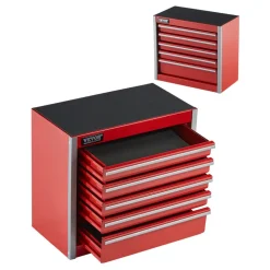 VEVOR Metal Tool Box, 8.6-inch, Portable Metal Tool Box with 5 Drawers, Small Tool Chest with EVA Liners and PP Feet Pads, Heavy-Duty Steel With Ball Bearing Opening and Powder Coated Finish, Red