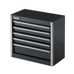 VEVOR Metal Tool Box, 8.6-inch, Portable Metal Tool Box with 5 Drawers, Small Tool Chest with EVA Liners and PP Feet Pads, Heavy-Duty Steel With Ball Bearing Opening and Powder Coated Finish, Black