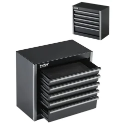 VEVOR Metal Tool Box, 8.6-inch, Portable Metal Tool Box with 5 Drawers, Small Tool Chest with EVA Liners and PP Feet Pads, Heavy-Duty Steel With Ball Bearing Opening and Powder Coated Finish, Black