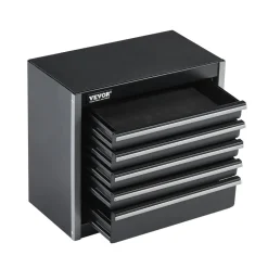 VEVOR Metal Tool Box, 8.6-inch, Portable Metal Tool Box with 5 Drawers, Small Tool Chest with EVA Liners and PP Feet Pads, Heavy-Duty Steel With Ball Bearing Opening and Powder Coated Finish, Black