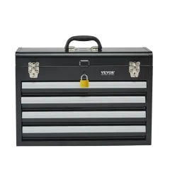 VEVOR Metal Tool Box, 20.5-inch, Portable Metal Tool Box with 3 Drawers, Small Tool Chest with EVA Liners, Ball Bearing Slide Drawers Locking & Powder Coated Finish, Multi-Function Tool Organizer, Red