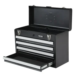 VEVOR Metal Tool Box, 20.5-inch, Portable Metal Tool Box with 3 Drawers, Small Tool Chest with EVA Liners, Ball Bearing Slide Drawers Locking & Powder Coated Finish, Multi-Function Tool Organizer, Red