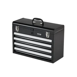 VEVOR Metal Tool Box, 20.5-inch, Portable Metal Tool Box with 3 Drawers, Small Tool Chest with EVA Liners, Ball Bearing Slide Drawers Locking & Powder Coated Finish, Multi-Function Tool Organizer, Red