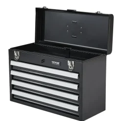 VEVOR Metal Tool Box, 20.5-inch, Portable Metal Tool Box with 3 Drawers, Small Tool Chest with EVA Liners, Ball Bearing Slide Drawers Locking & Powder Coated Finish, Multi-Function Tool Organizer, Red