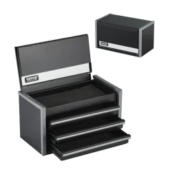 VEVOR Metal Tool Box, 8.6-inch, Portable Metal Tool Box with 3 Drawers, Small Tool Chest with EVA Liners and PP Feet Pads, Heavy-Duty Steel With Ball Bearing Opening and Powder Coated Finish, Black