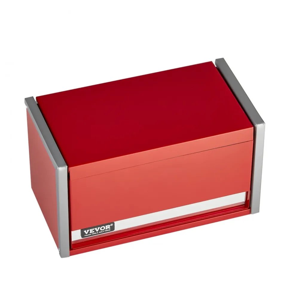 VEVOR Metal Tool Box, 8.6-inch, Portable Metal Tool Box with 3 Drawers, Small Tool Chest with EVA Liners and PP Feet Pads, Heavy-Duty Steel With Ball Bearing Opening and Powder Coated Finish, Red