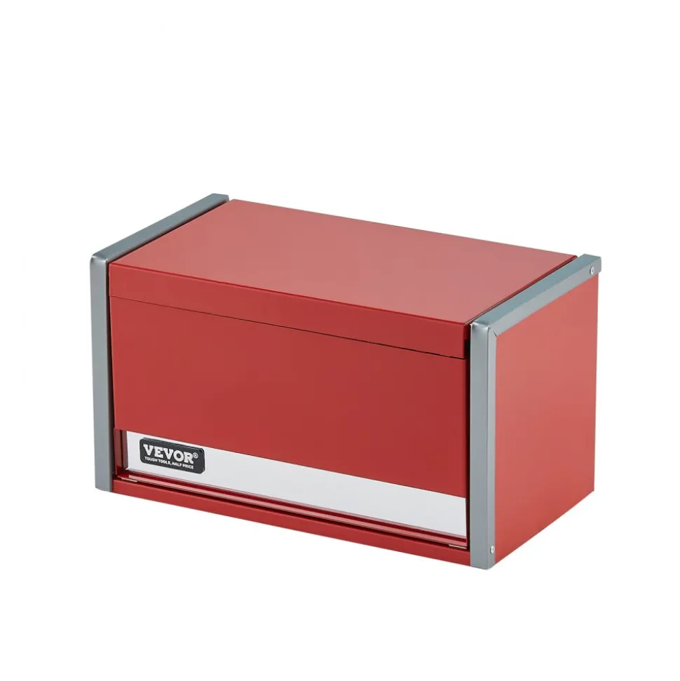 VEVOR Metal Tool Box, 8.6-inch, Portable Metal Tool Box with 3 Drawers, Small Tool Chest with EVA Liners and PP Feet Pads, Heavy-Duty Steel With Ball Bearing Opening and Powder Coated Finish, Red
