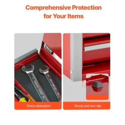 VEVOR Metal Tool Box, 8.6-inch, Portable Metal Tool Box with 3 Drawers, Small Tool Chest with EVA Liners and PP Feet Pads, Heavy-Duty Steel With Ball Bearing Opening and Powder Coated Finish, Red
