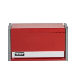 VEVOR Metal Tool Box, 8.6-inch, Portable Metal Tool Box with 3 Drawers, Small Tool Chest with EVA Liners and PP Feet Pads, Heavy-Duty Steel With Ball Bearing Opening and Powder Coated Finish, Red