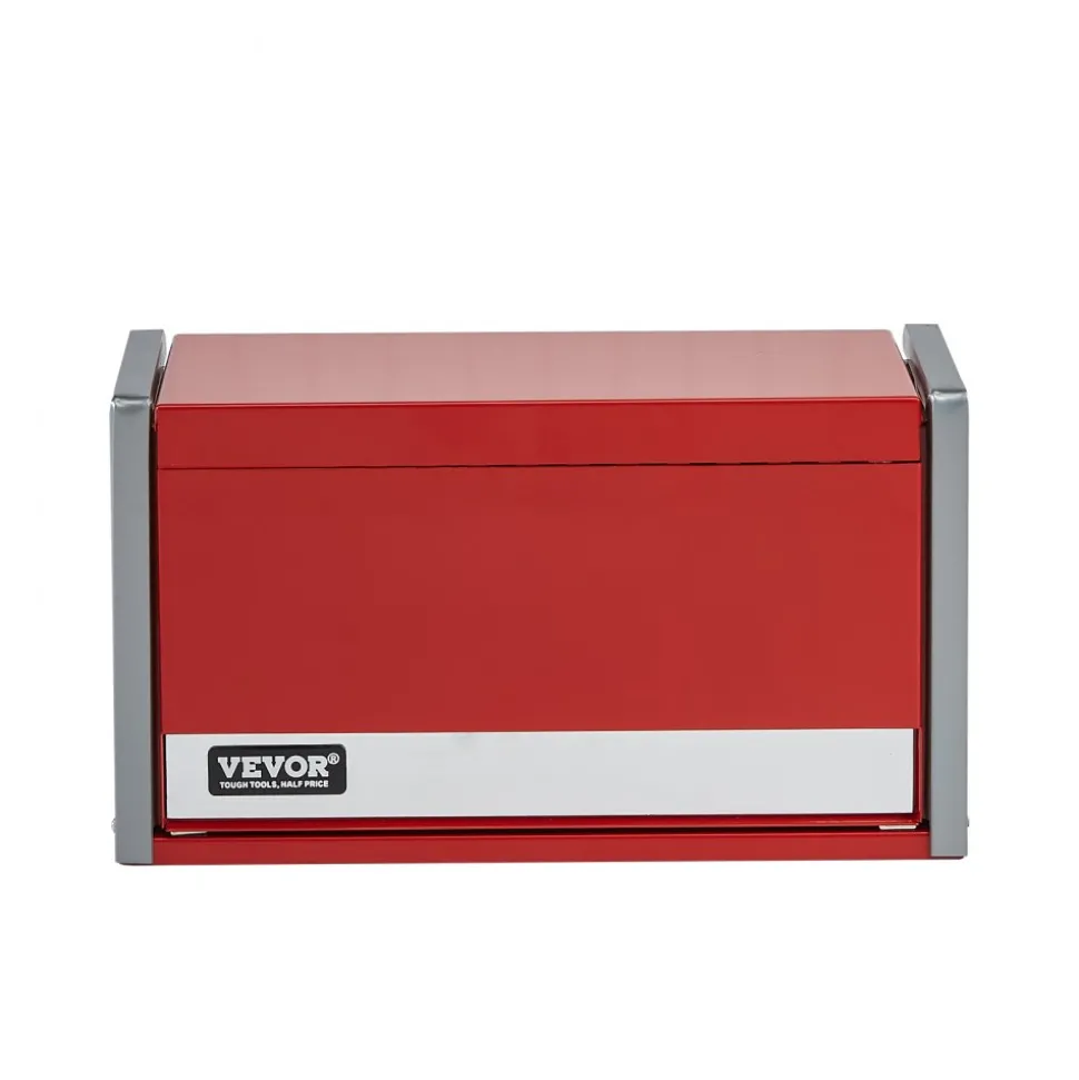 VEVOR Metal Tool Box, 8.6-inch, Portable Metal Tool Box with 3 Drawers, Small Tool Chest with EVA Liners and PP Feet Pads, Heavy-Duty Steel With Ball Bearing Opening and Powder Coated Finish, Red
